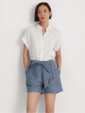 NWT Lauren Ralph Lauren Chambray Paperbag Shorts Size 8